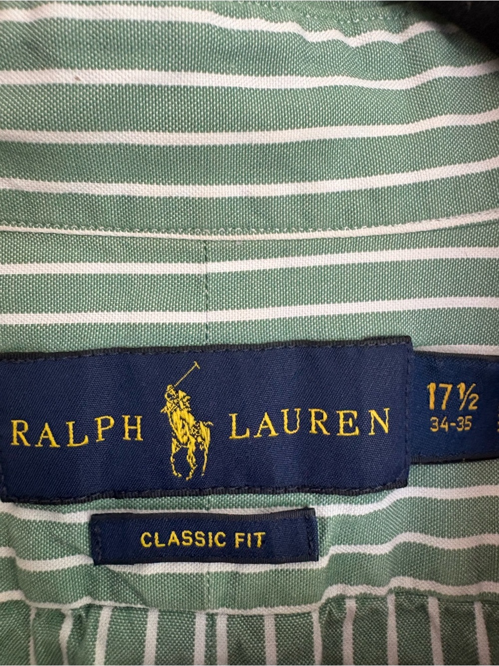 Polo Ralph Lauren Green White Striped Oxford Button-Down Shirt Classic Fit 17.5 - Picture 3 of 10
